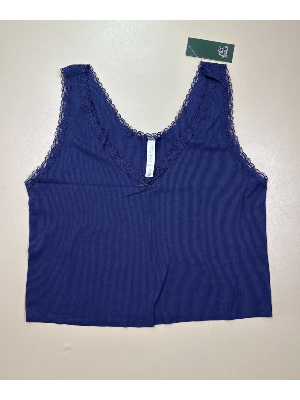 Wild Fable Lace Trim Tank Top Blue Ribbed Sleepwear Camisole 1X NWT